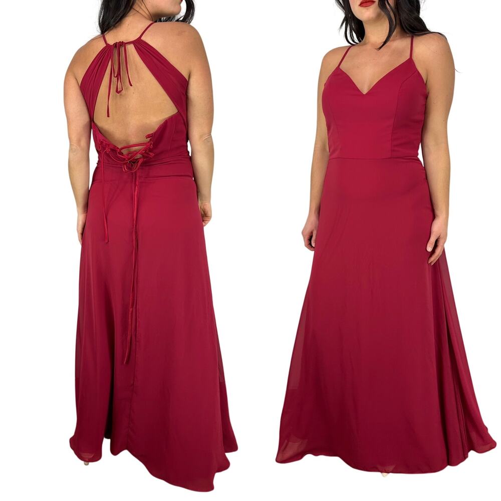 Morilee Madeline Gardner Berry Red A-Line Maxi Corset Top Dress